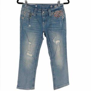 Miss Me Jeans SIGNATURE CUFFED CAPRI Crop Distressed Embroidered JP8229P Size 26